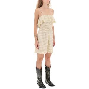 NEW. Ganni Gingham Seersucker Ruffle Dress. NWT